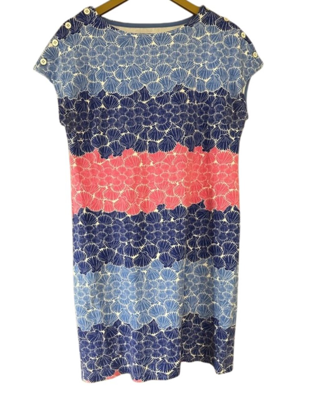 Talbots Cotton Seashell print Shift Dress Size LP Cap Sleeve Classic Preppy